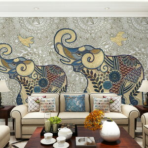 東南亞風格墻布藝術大象3D壁畫泰式瑜伽館背景墻壁紙裝飾現代墻紙