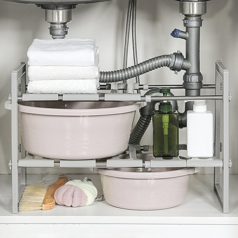 可伸縮下水槽置物架櫥柜分層衛生間收納多層鍋架廚房用品浴室分隔
