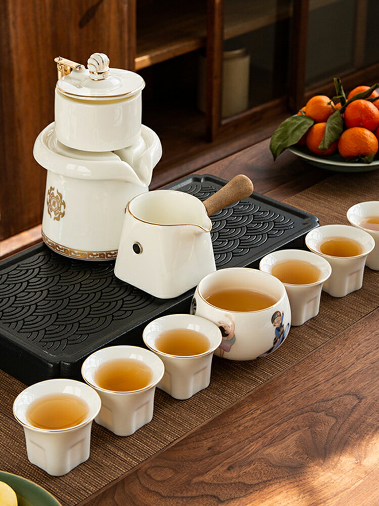 羊脂玉瓷自動功夫茶具禮盒裝家用辦公懶人磁吸泡茶壺茶杯輕奢高檔