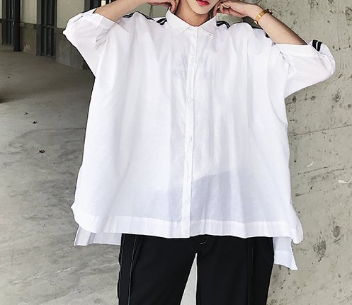 FINDSENSE H1 2018 夏季 新款 高端 個性棉麻 織帶拼接 七分袖 寬鬆 休閒襯衫 男 上衣