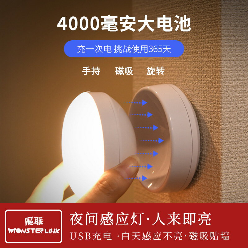 led燈 走廊燈 床頭燈 ML人體感應小夜燈新款2021智能無線過道衣柜充電LED 全館免運