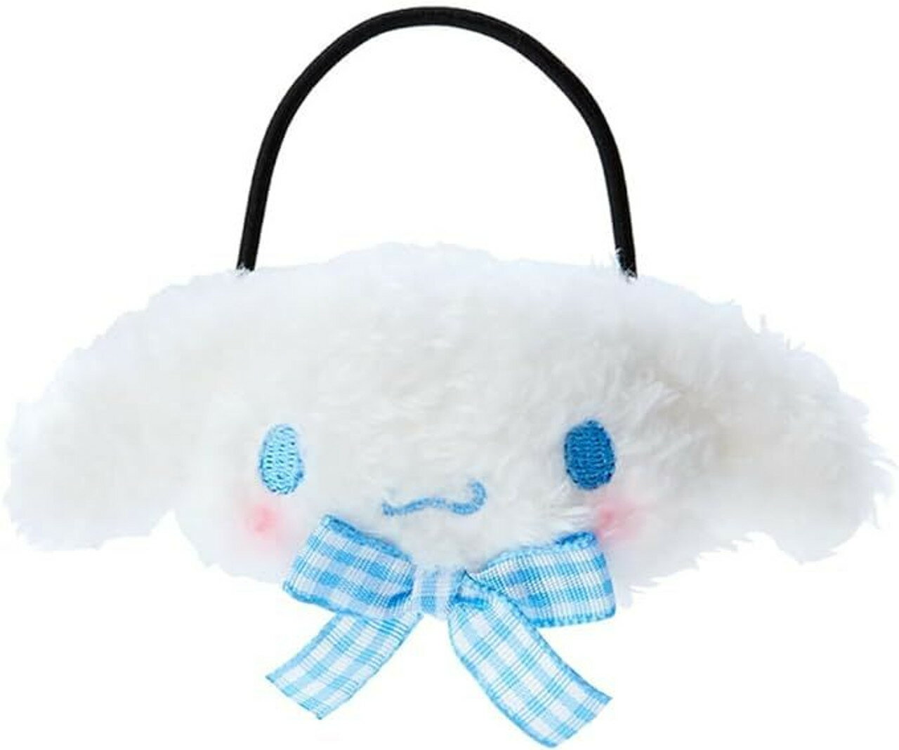 【震撼精品百貨】大耳狗 Cinnamoroll~日本Sanrio三麗鷗 大耳狗絨毛大臉玩偶髮束(格子蝴蝶結款)*45457