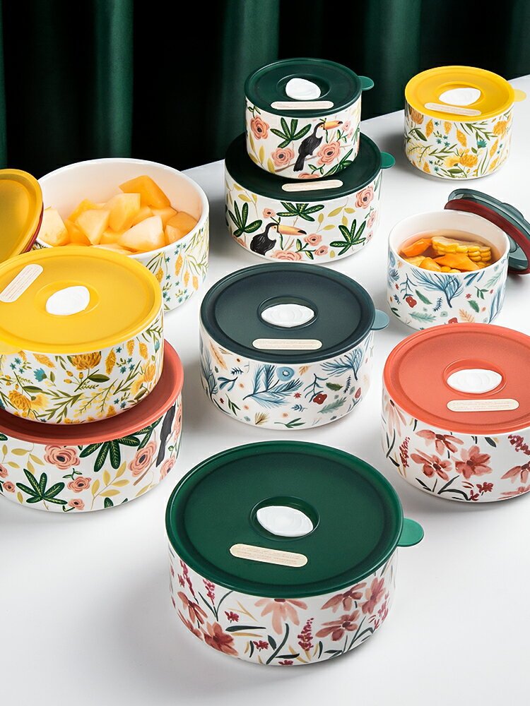 墨色可微波爐加熱專用迷你小飯盒上班族便當盒陶瓷保鮮碗圓形帶蓋