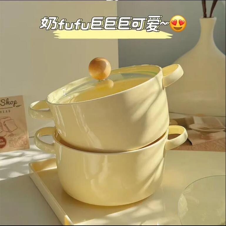 泡麵碗帶蓋帶勺高顏值陶瓷防燙雙耳飯碗可微波爐【步行者戶外生活館】