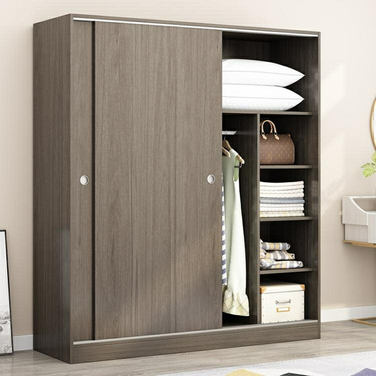 衣櫃 推拉門簡約現代經濟型簡易組裝板式家用實木質臥室兒童大衣櫥