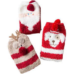立體圖案襪子長筒女毛絨絨卡通公仔可愛冬季圣誕襪子珊瑚絨1入