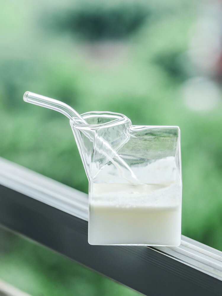 方形玻璃牛奶盒微波爐可加熱牛奶杯泡沖喝奶大人兒童家用早餐杯子