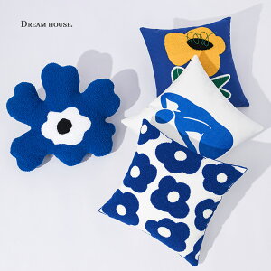 北歐抱枕套克萊因藍臥室床頭靠墊客廳沙發刺繡抱枕