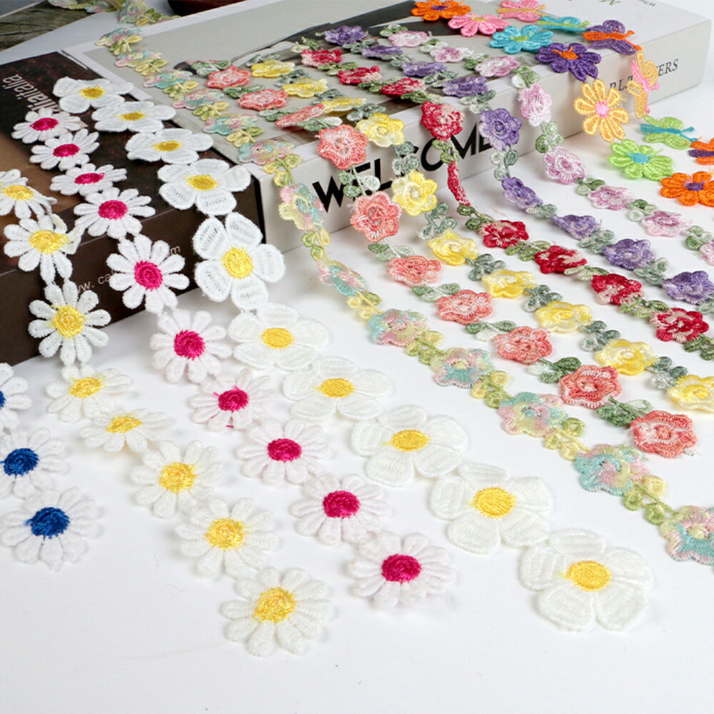 刺繡花朵緞帶 繡花緞帶 刺繡蕾絲 裝飾織帶 刺繡花片 鏤空蕾絲 髮飾DIY 拼布材料 服裝輔料 手作【BlueCat】【JI3724】