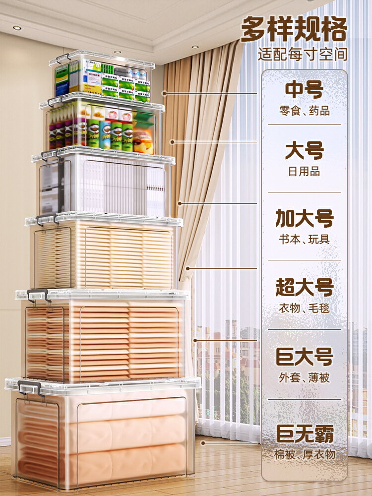 透明收納箱家用大容量塑膠盒子衣櫃衣服零食玩具儲物整理箱