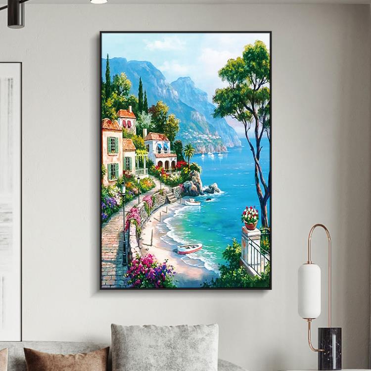 輕奢美式油畫大海風景客廳壁畫沙發歐式威尼斯現代簡約裝飾掛畫