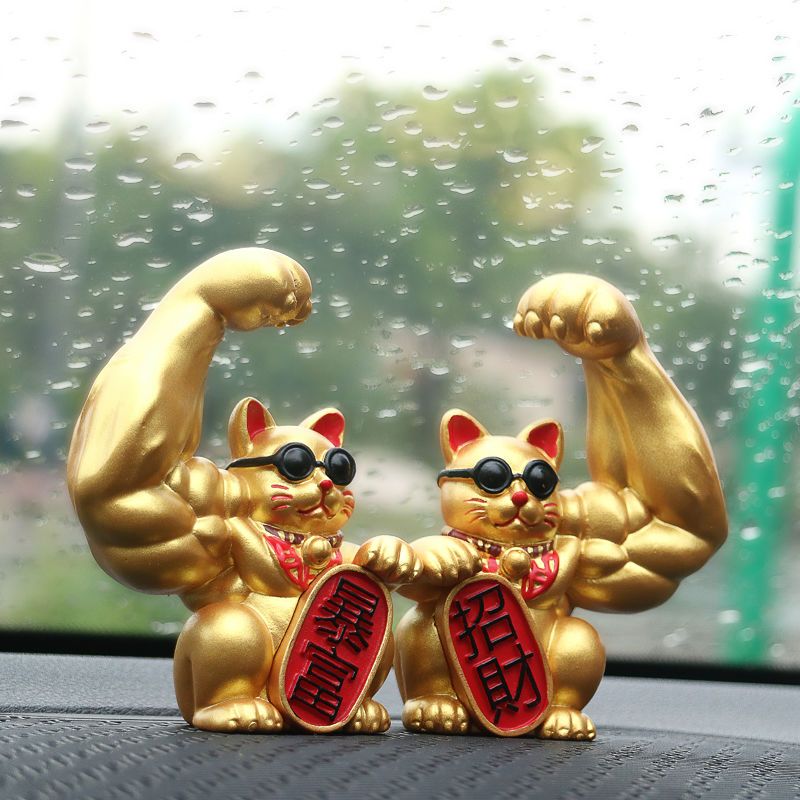 款汽車招財貓麒麟臂貓咪車載擺件你車內裝飾網紅創意中控臺車用品