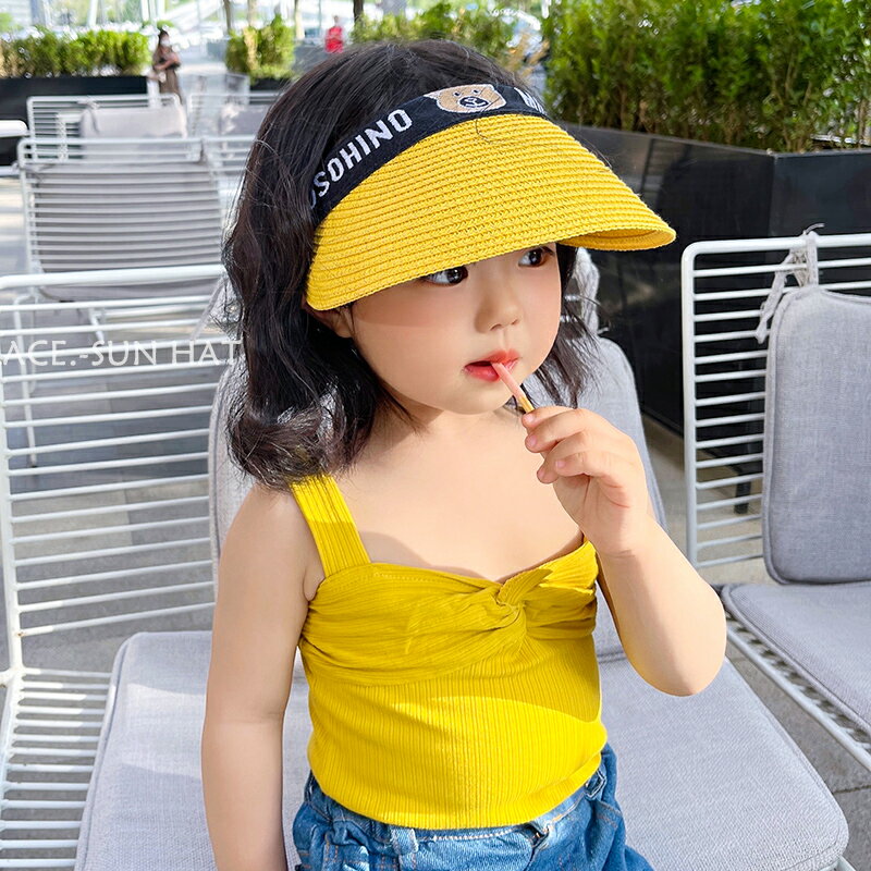兒童防曬帽遮陽帽空頂帽草帽女童寶寶時尚夏季大帽檐鴨舌太陽帽子