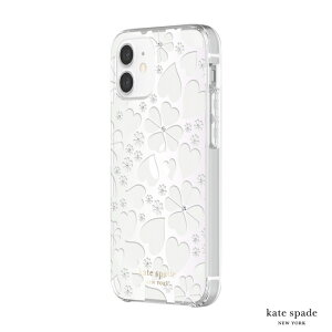 Kate Spade Clover Hearts iPhone 12 mini 5.4吋 愛心幸運草+白色鑲鑽透明殼
