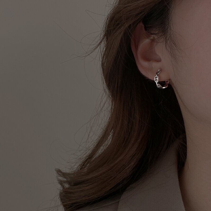 925純銀鏈條耳環女年新款潮復古泰銀耳圈酷帥豬鼻子甜酷耳飾 2