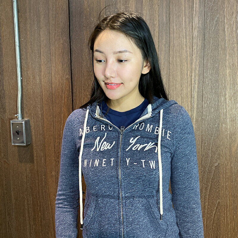 美國百分百【Abercrombie & Fitch】連帽棉外套 AF 長袖 夾克 麋鹿 女 藍灰 XS號 AY03 1