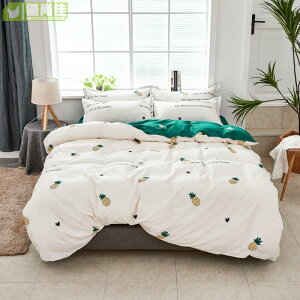舒柔棉床包四件組 雙人/加大雙人床包四件組 單人床包組 被單組床單組薄被套枕頭套枕套被單4件組 米色+綠色 小菠蘿