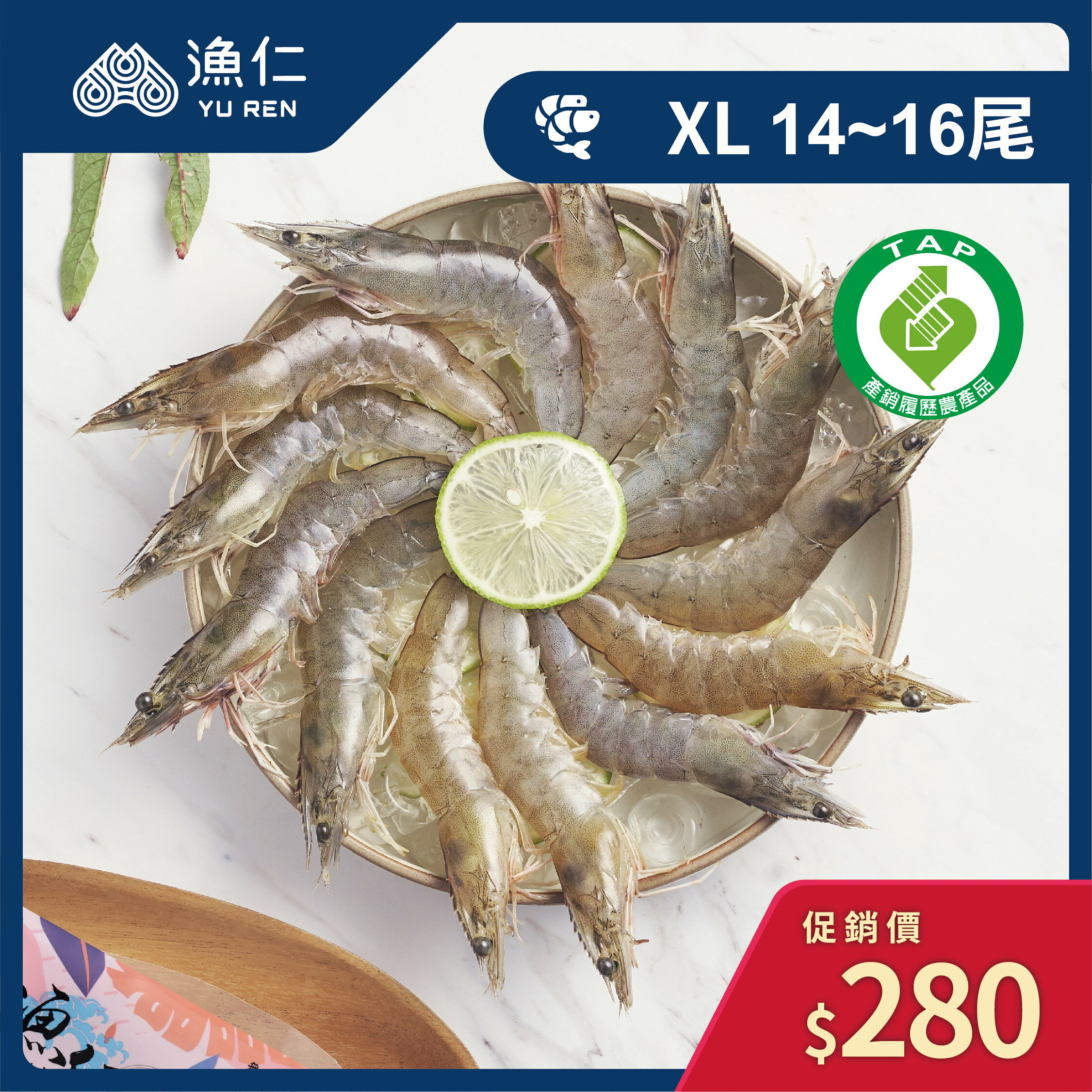 【漁仁鮮物】產銷履歷-無毒海水白蝦-XL 300g(14~16尾)