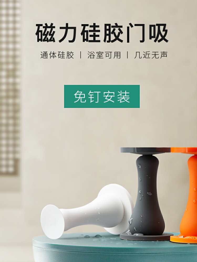 門吸 門吸免打孔防撞墻硅膠強磁墻吸防門閉神器衛生間門把手門阻門擋器【MJ19992】