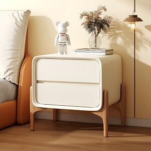簡約現代實木床頭柜意式輕奢臥室極簡小型收納儲物奶油床邊柜新款