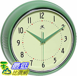 [106美國直購] Infinity Instruments Retro 9-1/2-Inch Round Metal Wall Clock, Green