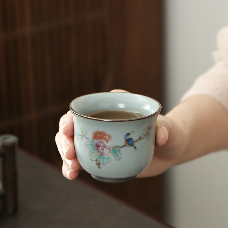 正竹主人杯汝瓷陶瓷茶具可養開片品茗單茶杯隨手禮品家用個性茶杯