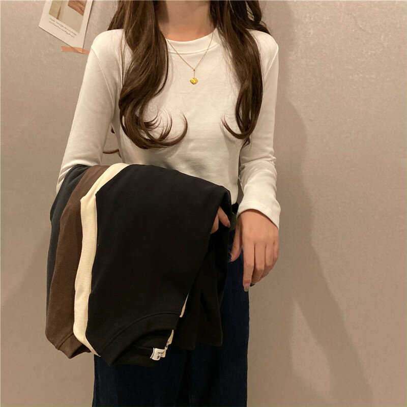 磨毛加厚打底衫女秋冬2021新款洋氣內搭保暖發熱長袖T恤上衣潮ins