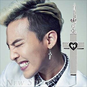 韓國進口 BIGBANG 權志龍 GD 時尚魅力 同款鈦鋼十字愛心吊掛耳環 (單支價)