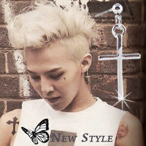 韓國進口‧BIGBANG 權志龍‧ 西德鋼‧同款十字銀光球掛耳釘耳環 (一對)