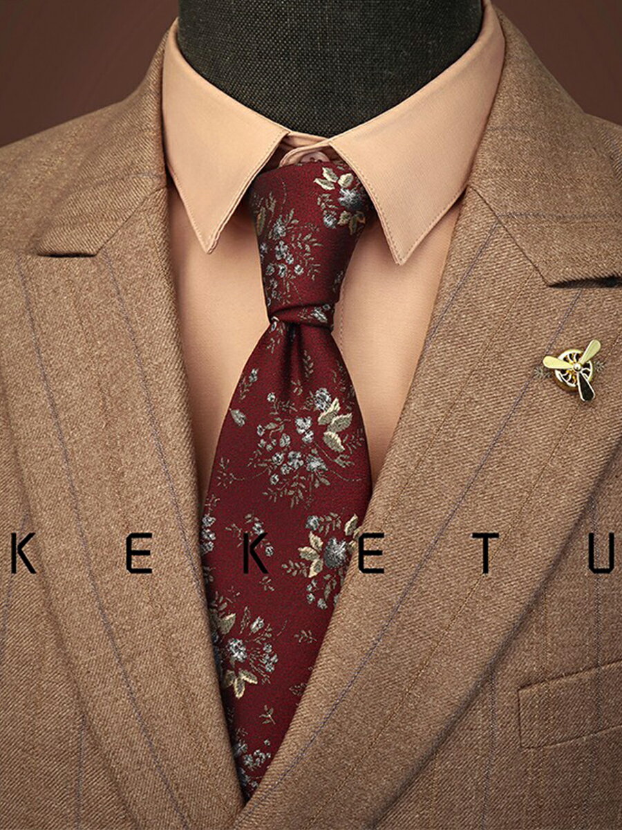 領帶男士復古暗紅英倫8CM高級感正裝職業商務條紋結婚新郎婚禮潮