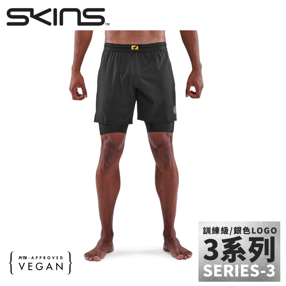 【SKINS 澳洲 男 3系列 二合一壓縮短褲《黑》】ST0030107/壓縮褲/運動褲/彈力褲/緊身褲