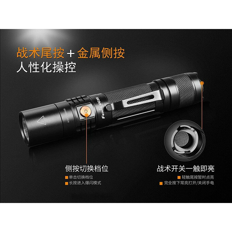 【錸特光電】FENIX UC35 V2.0 1000流明 內附電池 戰術小直筒 USB直充 有電量顯示 雙按鍵 抱夾 5