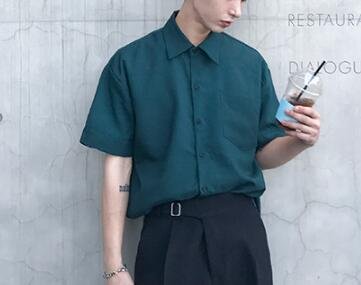 FINDSENSE MD 韓國 休閒 時尚 男 素面純色 口袋 翻領 鈕扣 短袖襯衫 短袖T恤 特色T恤