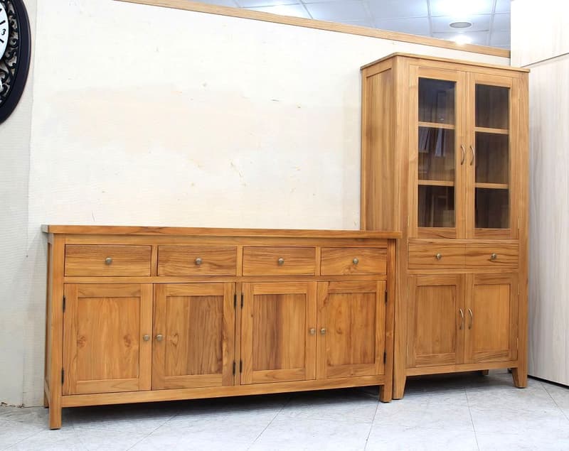 【歐風別館】高松8.8尺柚木全實木餐櫃【基隆至台中免運費】