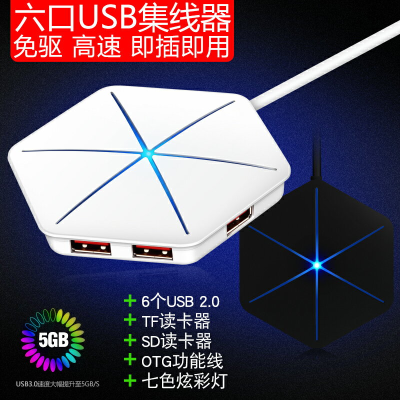 usb分線器3.0一拖六高速外接筆記本電腦多介面轉換器type-擴充套件hub【北歐家居生活】