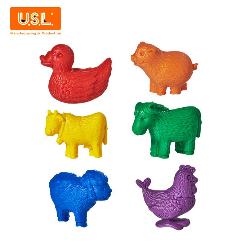 《台灣製USL遊思樂》教具 軟質農場動物模型組(6形,6色,72pcs) / 袋 東喬精品百貨
