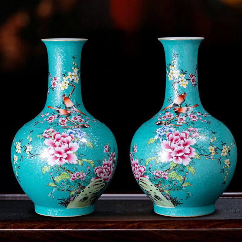 景德鎮陶瓷器仿古乾隆手繪粉彩扒畫花瓶對瓶擺件中式家居客廳裝飾