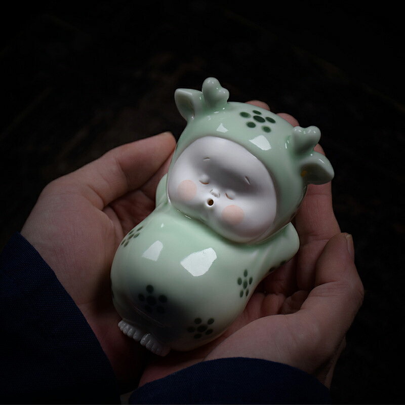 【米蘭精品】現貨+預購 毛筆架茶寵茶具禪意手工茶具擺件汽車內飾居家擺件配件-陶瓷一鹿平安文具2款74ml53