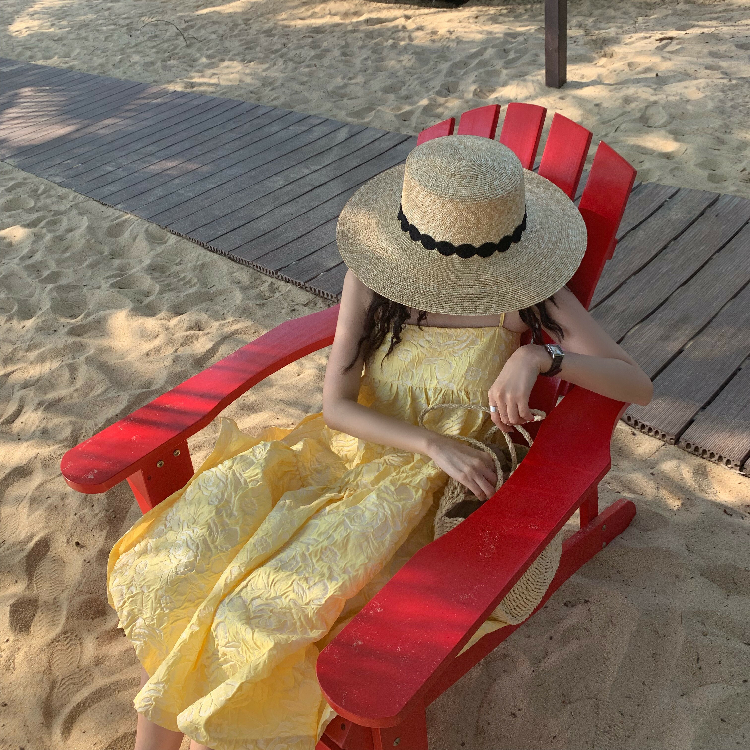 夏季戶外出游防曬草帽女式遮陽帽海邊沙灘太陽帽子休閑優雅韓版潮1入