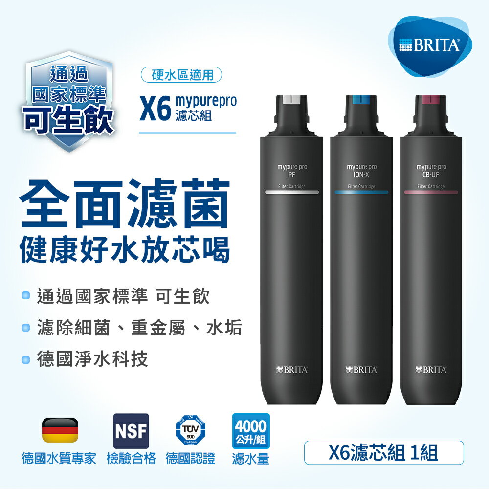 德國BRITA mypure pro X6專用一年份濾心組 (前置PF 離子交換樹脂ION-X 超濾CB-UF)大大淨水