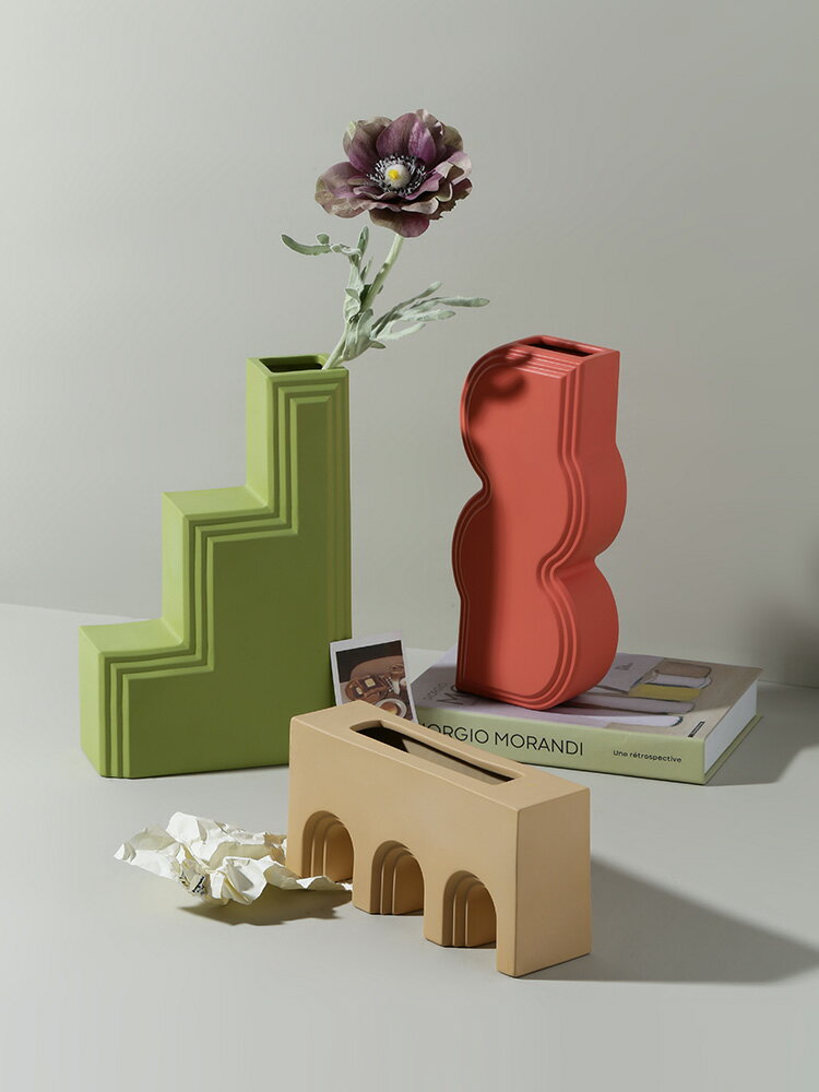 貝漢美北歐ins幾何藝術花瓶擺件客廳干花桌面家居樣板房裝飾品