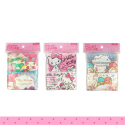 日本進口 三麗鷗 雙子星 美樂蒂 凱蒂貓 面紙 Pocket Tissue 方便隨身攜帶 (4包入) 101235