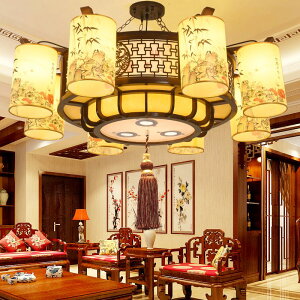中式吊燈復古中國風客廳燈古典餐廳飯店茶樓大廳羊皮裝飾實木燈具