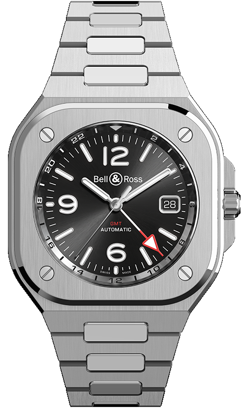 Bell & Ross 柏萊士 BR 05 GMT系列時尚機械錶(BR05G-BL-ST/SST)-41mm-黑面鋼帶【刷卡回饋 分期0利率】【APP下單4%點數回饋】