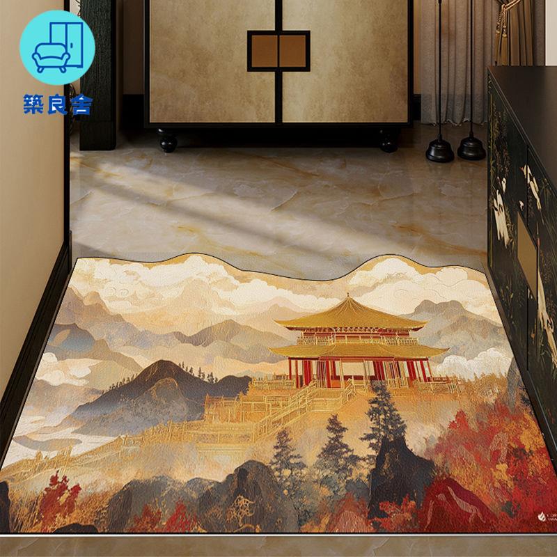 工廠貨 免運 地墊 地毯 門墊 家用地毯 中古風入戶門地墊pvc皮革免洗耐磨腳墊玄關門墊子新中式防滑地毯特惠/開立發票 售後保障 z1226全館八折