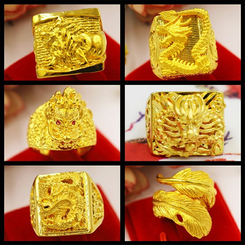 越南沙金戒指男霸氣大號開口龍銅鍍金24K999厚金黃金久不掉色首飾