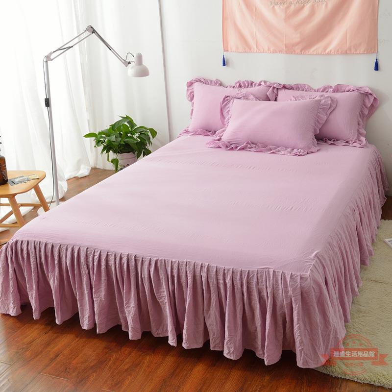 水洗棉床裙式單件床罩純色雙人床席夢思1.5米1.8m防滑保護套床單
