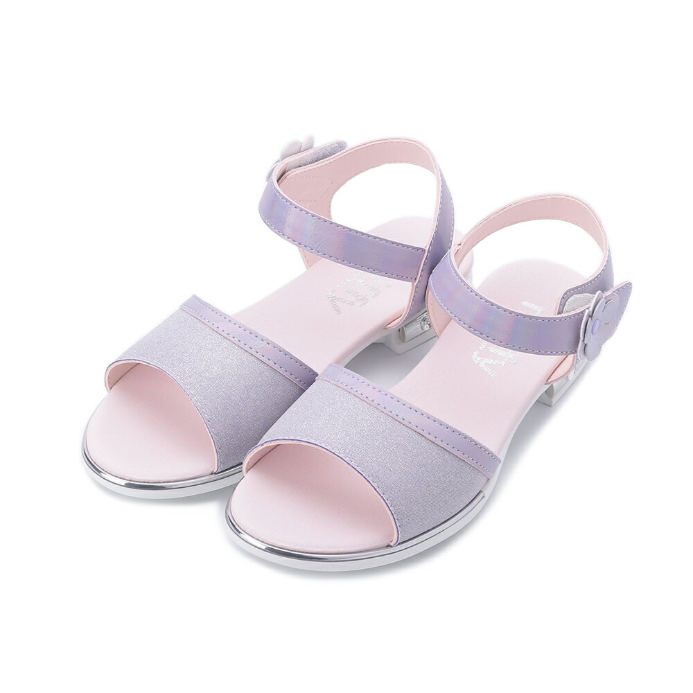 MIFFY 一片式閃亮雙層花朵涼鞋 紫 中大童鞋
