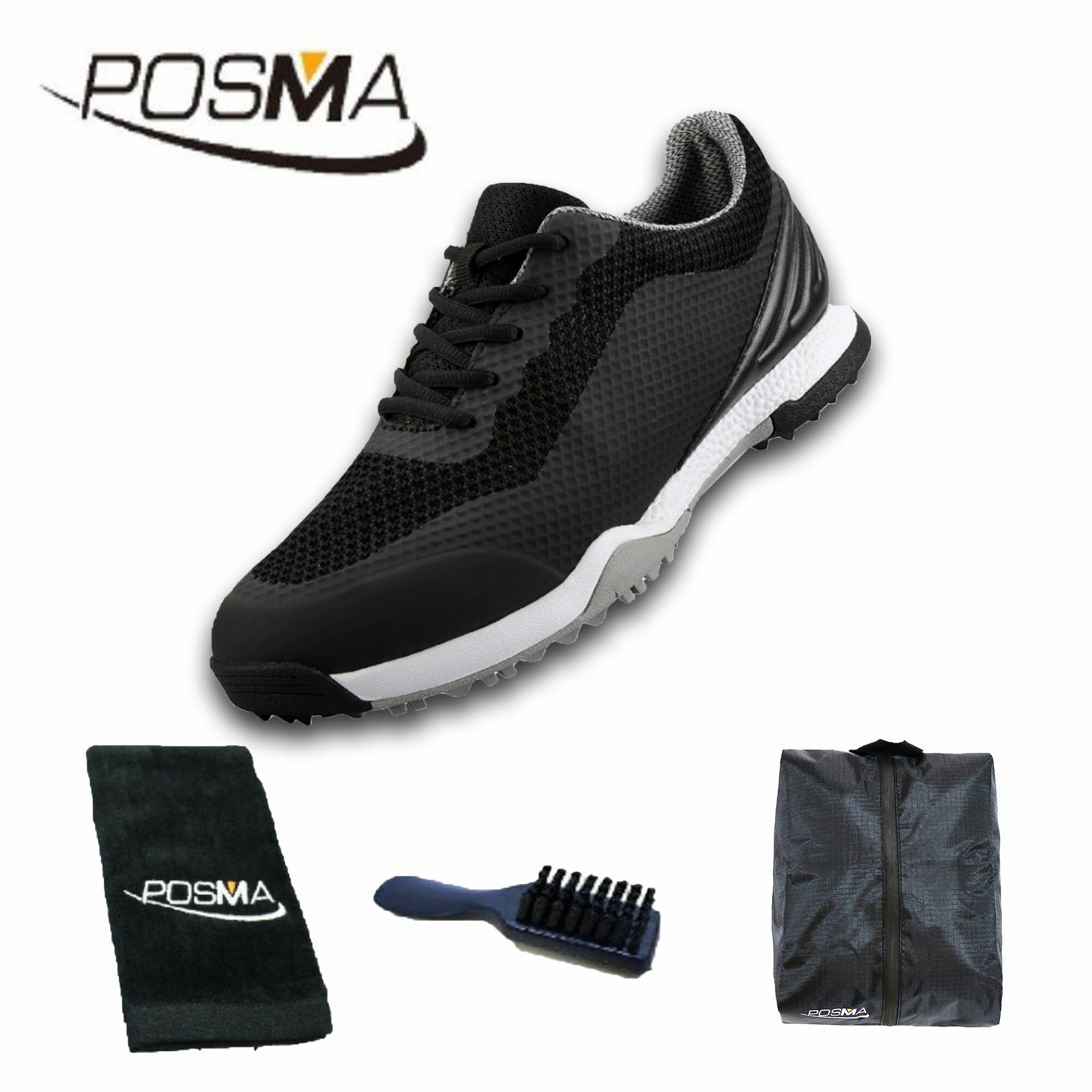 工廠 男士透氣防水鞋 高爾夫球鞋 男士球鞋 透氣型 golf shoe GSH119 黑 配POSMA鞋包 2合1清潔刷  高爾夫球毛巾