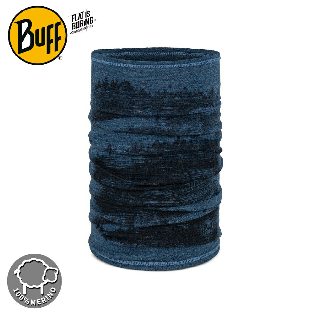 【BUFF 西班牙 舒適印花 125gsm美麗諾羊毛頭巾《漸層深藍》】134682/圍脖/帽子/口罩/圍巾/眼罩